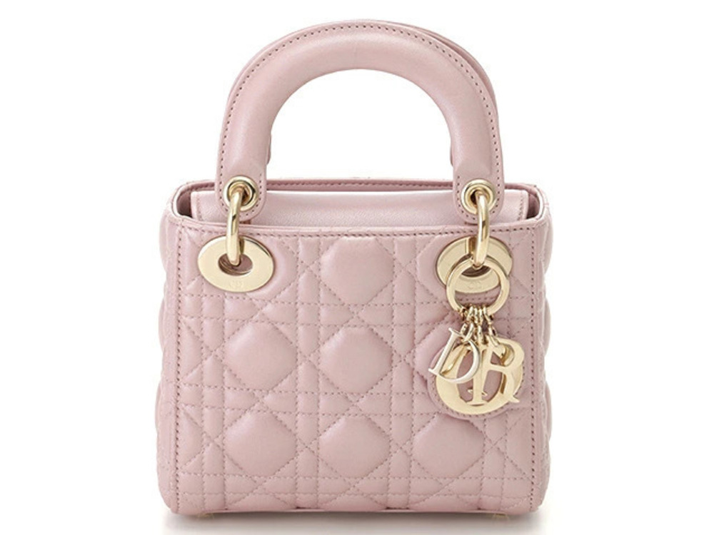 Christian Dior Chain Shoulder Bag Handbag Lady Cannage Leather Metallic Pink